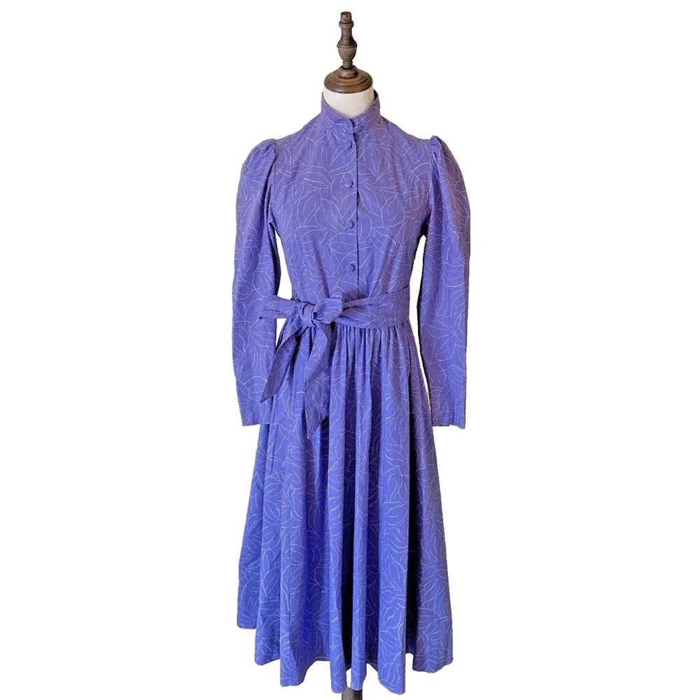 Vintage Laura Ashley Cottagecore Midi Prairie Dress Puff Sleeve 100% Cotton Sz 8